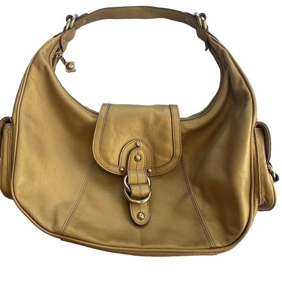 A. Giannetti Golden Yellow Genuine Leather Satchel Shoulder Hobo Handbag - Picture 1 of 11